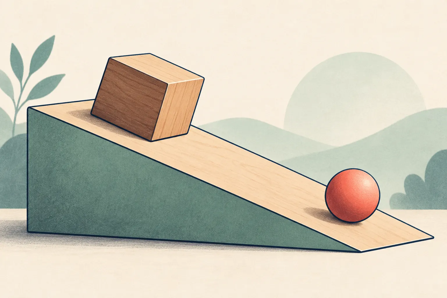 Illustration of a wooden block resting on an inclined plane